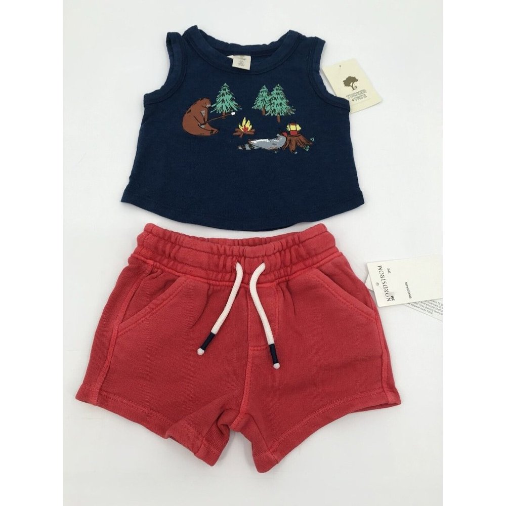 Tucker + Tate Boys Shorts Shirt Set Outfit 3 M‎ Camping Bear Forest Red Blue